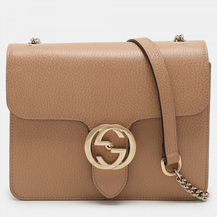 Pre Owned Gucci Brown Leather Dollar Interlocking G Crossbody Bag