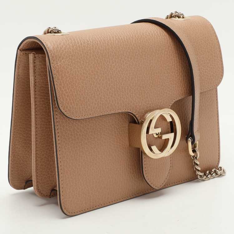 Pre Owned Gucci Brown Leather Dollar Interlocking G Crossbody Bag