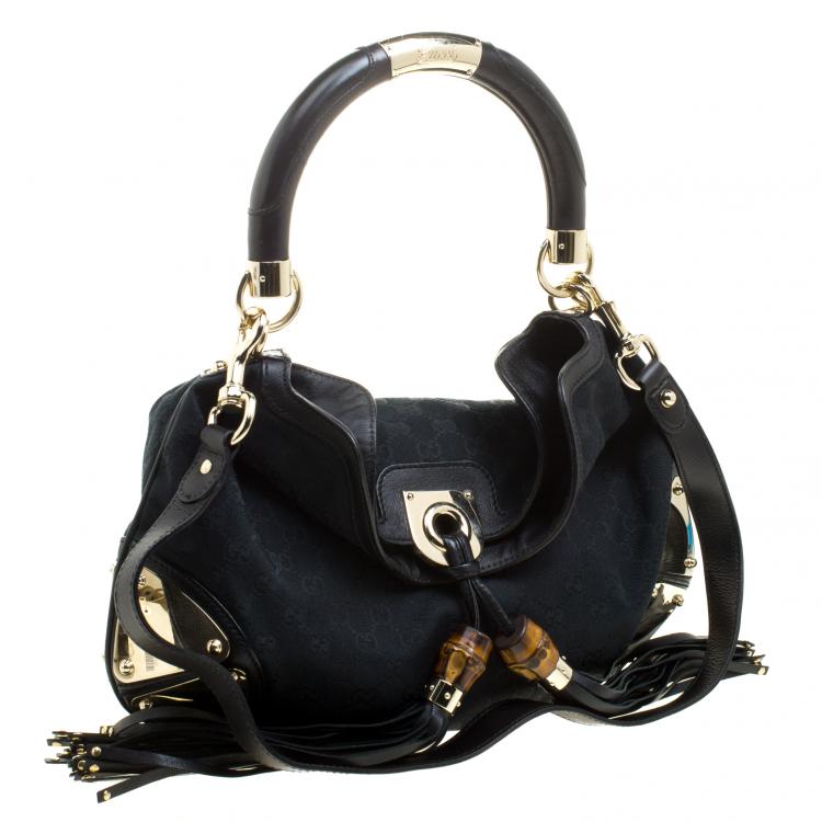 Pre Owned Gucci Black GG Canvas Medium Babouska Indy Top Handle Bag
