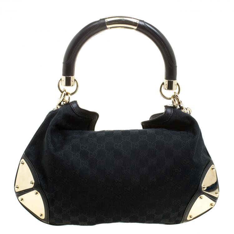 Pre Owned Gucci Black GG Canvas Medium Babouska Indy Top Handle Bag
