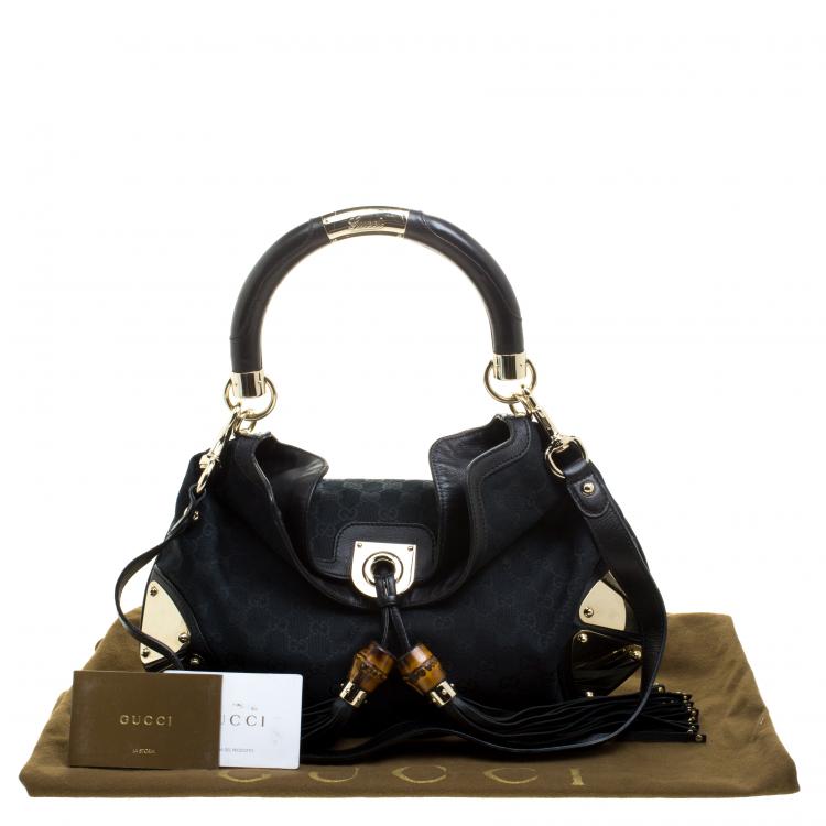 Pre Owned Gucci Black GG Canvas Medium Babouska Indy Top Handle Bag