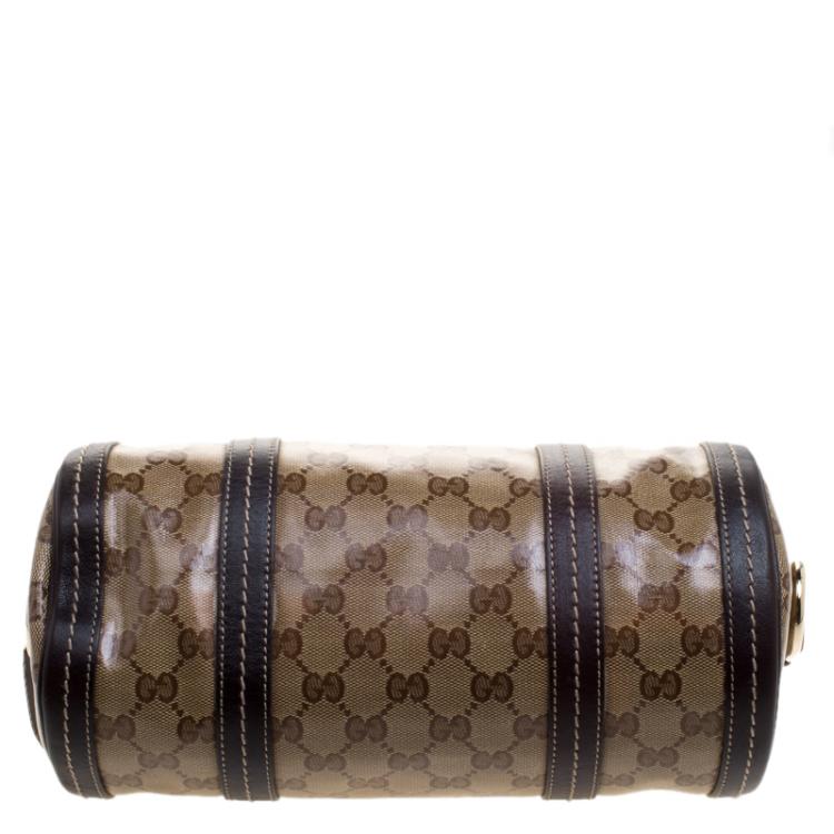 Pre Owned Gucci Beige/Ebony GG Crystal Canvas Small Duchessa Boston Bag