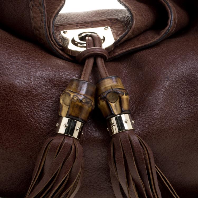 Pre Owned Gucci Brown Leather Medium Babouska Indy Top Handle Bag