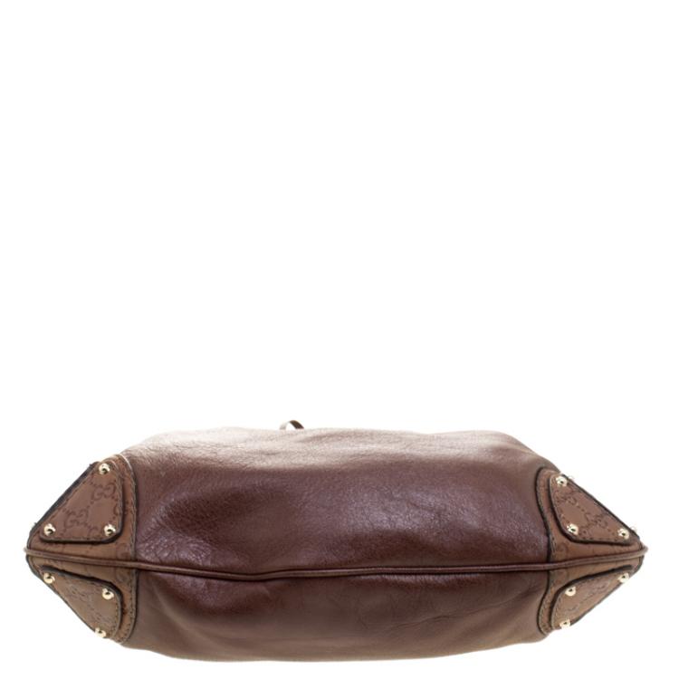 Pre Owned Gucci Brown Leather Medium Babouska Indy Top Handle Bag