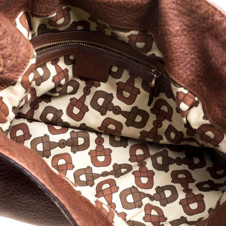 Pre Owned Gucci Brown Leather Medium Babouska Indy Top Handle Bag