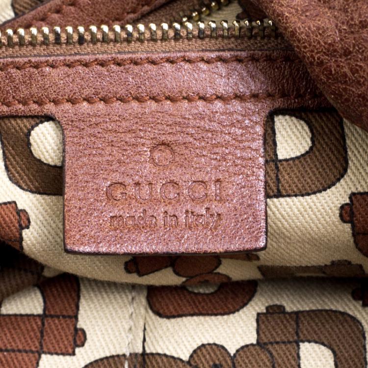 Pre Owned Gucci Brown Leather Medium Babouska Indy Top Handle Bag