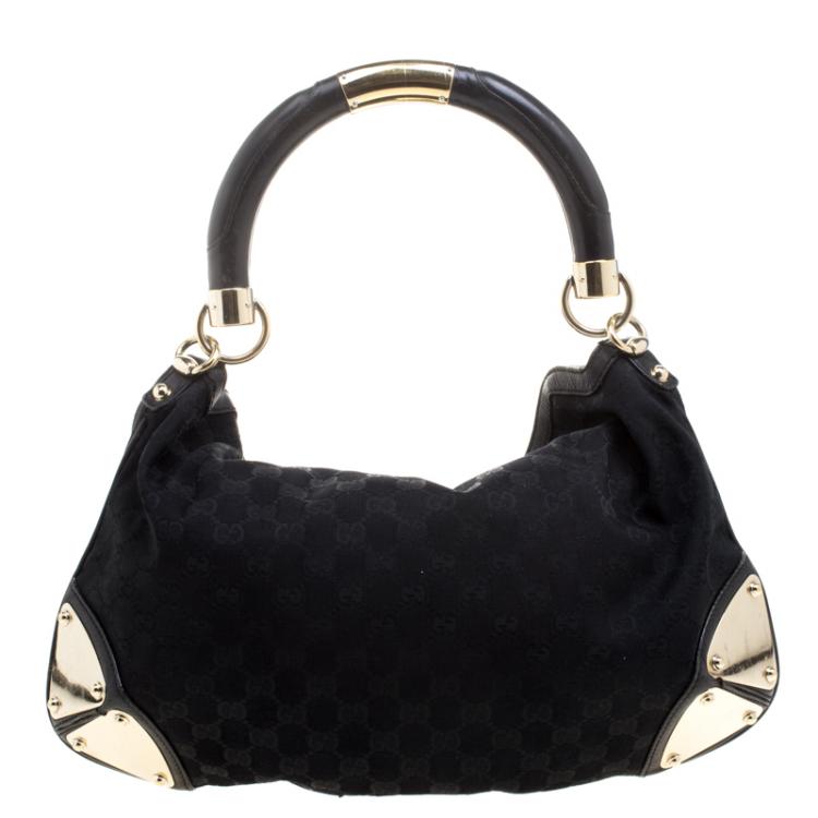 Pre Owned Gucci Black GG Canvas Medium Babouska Indy Top Handle Bag