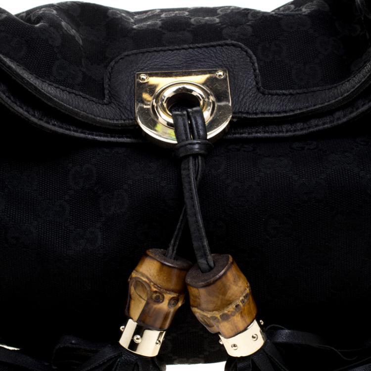 Pre Owned Gucci Black GG Canvas Medium Babouska Indy Top Handle Bag