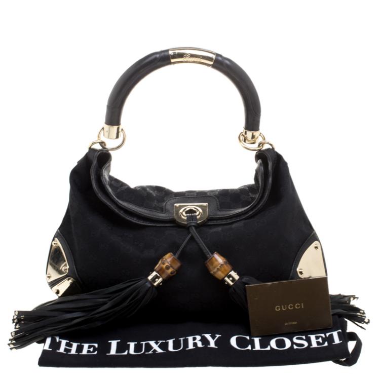 Pre Owned Gucci Black GG Canvas Medium Babouska Indy Top Handle Bag