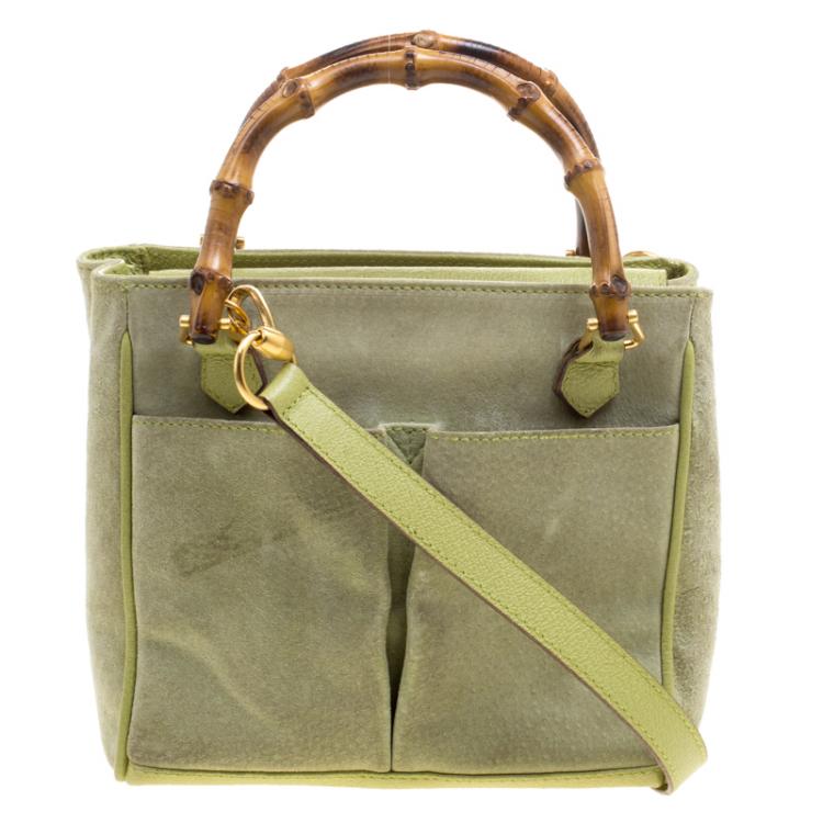 Gucci Vintage Suede Bamboo Handle Bag