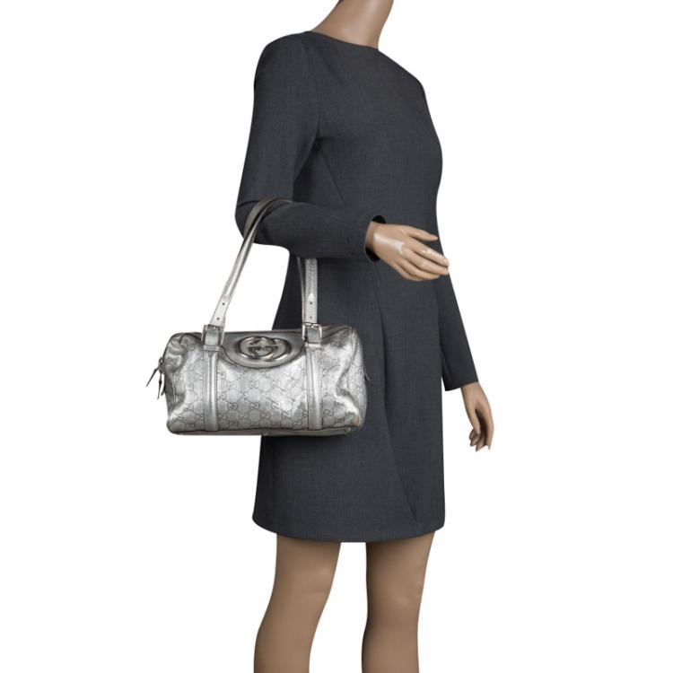Pre Owned Gucci Silver Guccissima Leather Britt Boston Bag