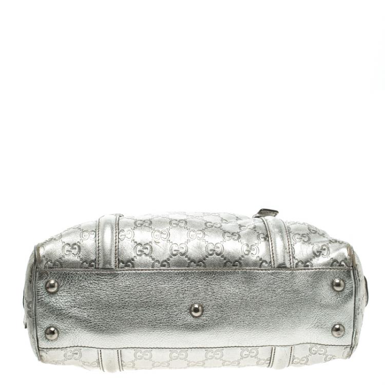 Pre Owned Gucci Silver Guccissima Leather Britt Boston Bag