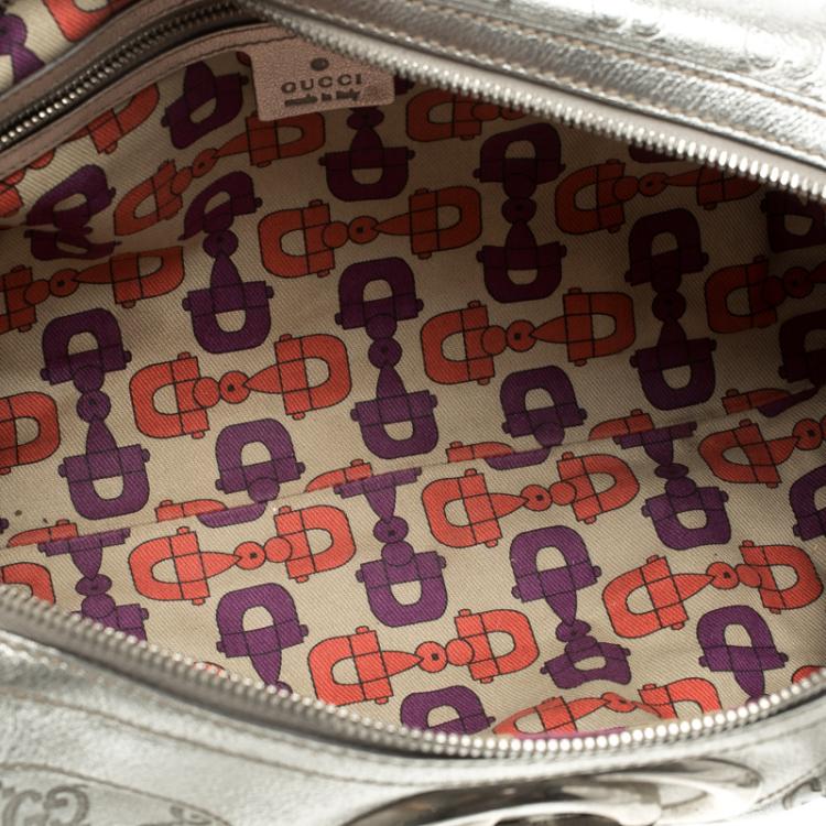 Pre Owned Gucci Silver Guccissima Leather Britt Boston Bag