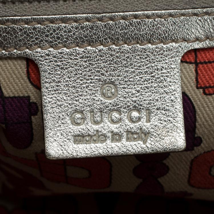 Pre Owned Gucci Silver Guccissima Leather Britt Boston Bag