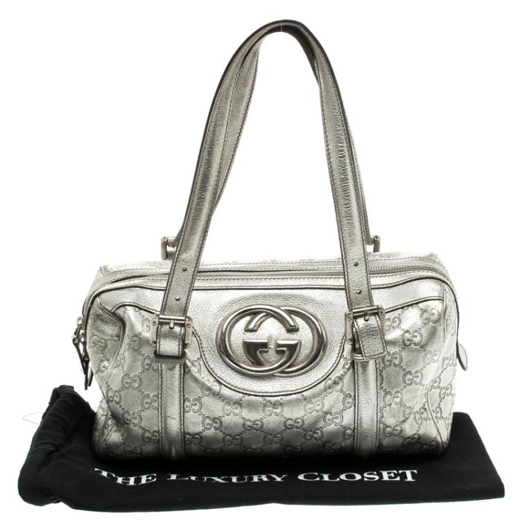 Pre Owned Gucci Silver Guccissima Leather Britt Boston Bag