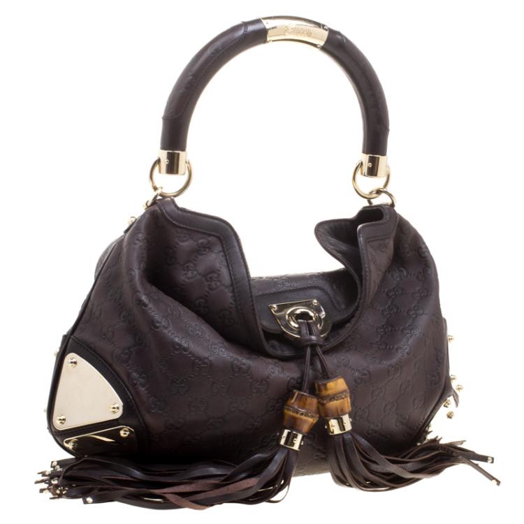 مملوكة مسبقًا Gucci Dark Brown Guccissima Leather Medium Indy Top Handle Bag