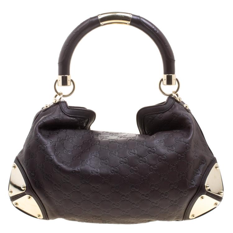 مملوكة مسبقًا Gucci Dark Brown Guccissima Leather Medium Indy Top Handle Bag