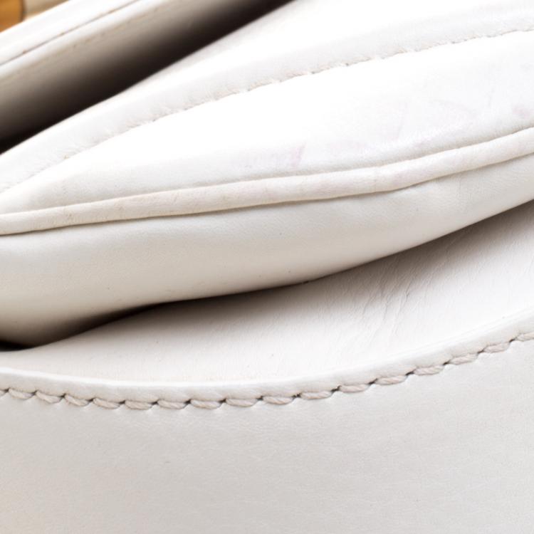 Pre Owned Gucci White Leather Tassel New Bamboo Top Handle Bag