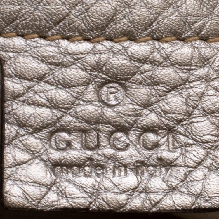 Pre Owned Gucci Metallic Beige Leather Bamboo Top Handle Shopper Tote