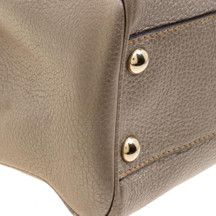 Pre Owned Gucci Metallic Beige Leather Bamboo Top Handle Shopper Tote