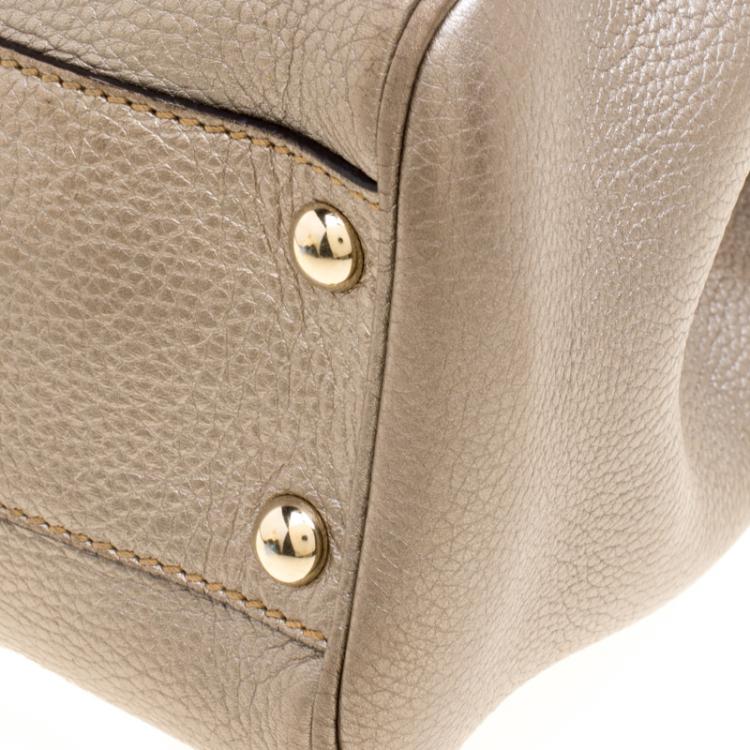 Pre Owned Gucci Metallic Beige Leather Bamboo Top Handle Shopper Tote