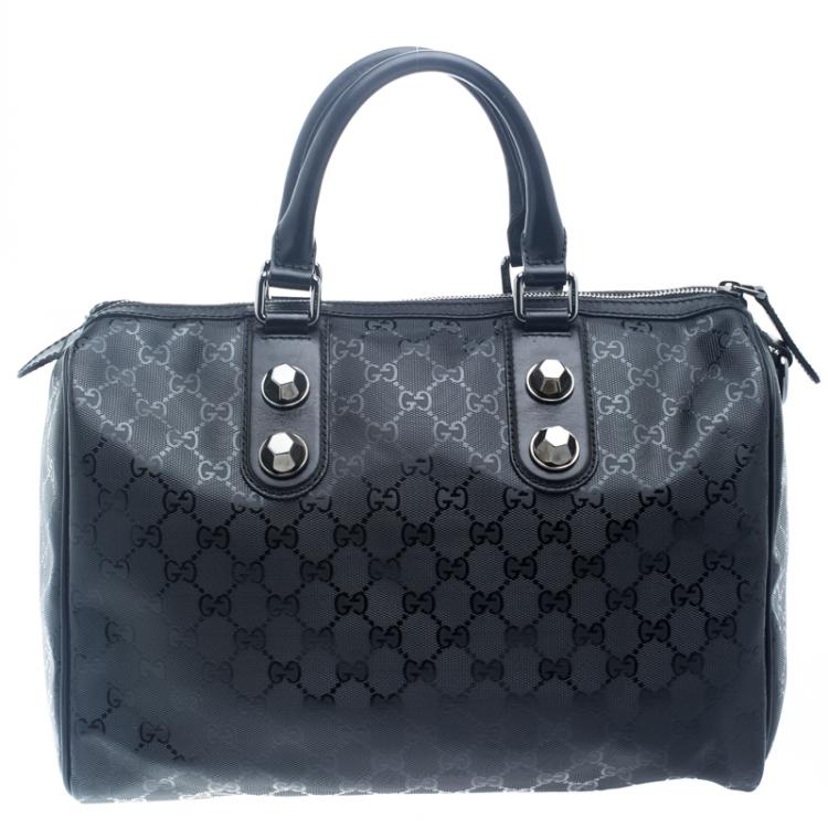 Pre Owned Gucci Black Imprime Canvas Joy Boston Bag