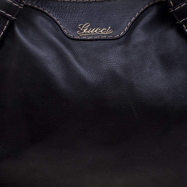 مملوكة مسبقًا Gucci Black Leather Crest Boule Top Handle Bag