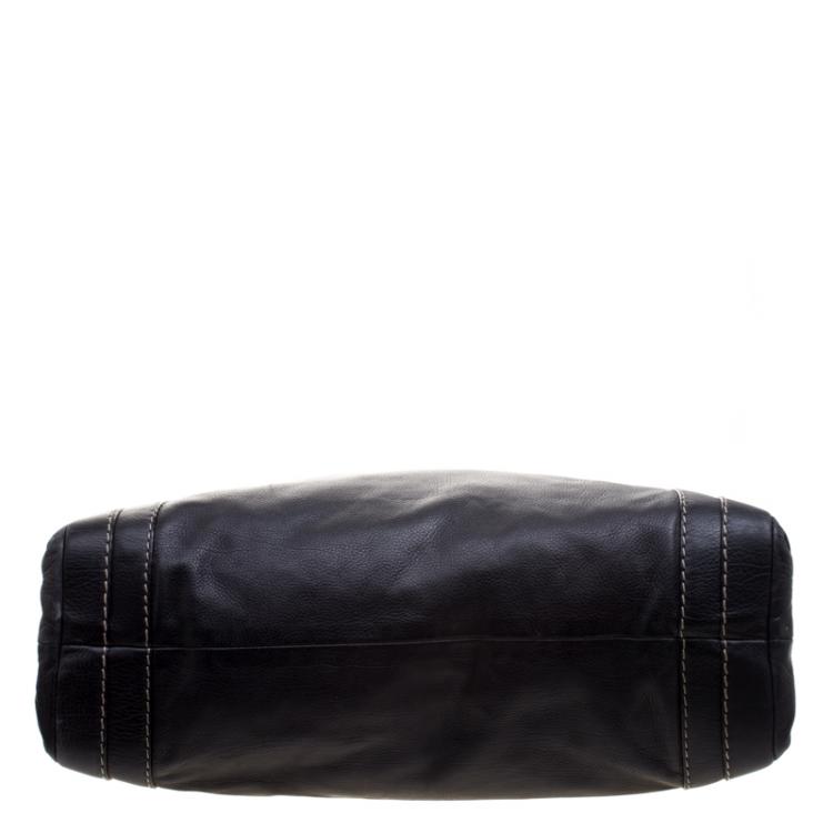 مملوكة مسبقًا Gucci Black Leather Crest Boule Top Handle Bag