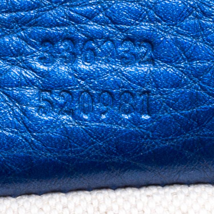 Pre Owned Gucci Metallic Blue Leather Small Bamboo Top Handle Shopper Tote