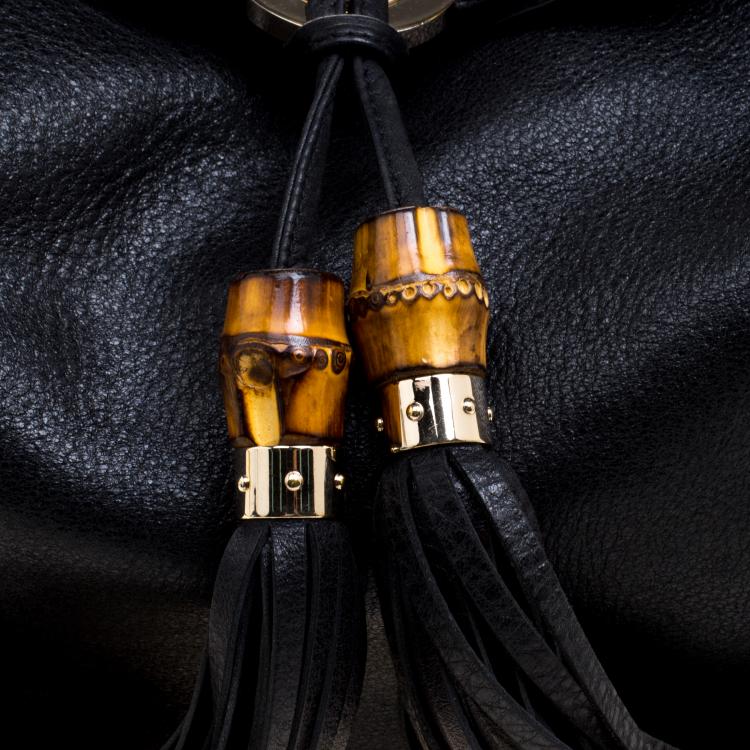 Pre Owned Gucci Black Leather Large Indy Top Handle Bag