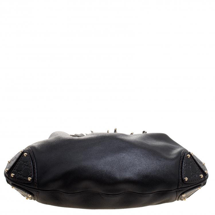 Pre Owned Gucci Black Leather Large Indy Top Handle Bag