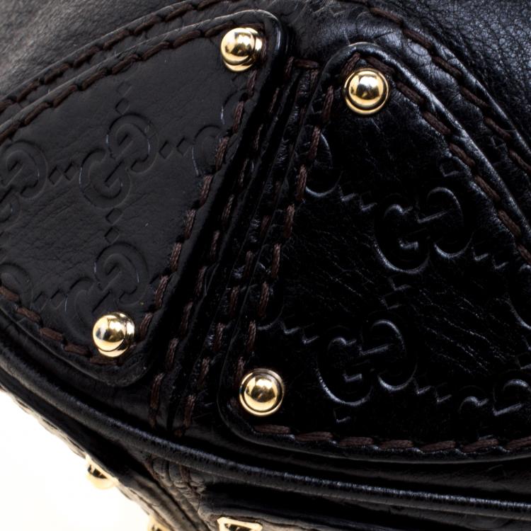 Pre Owned Gucci Black Leather Large Indy Top Handle Bag