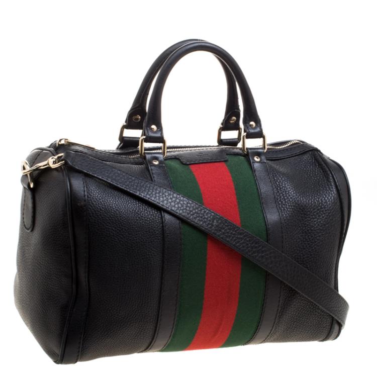 Pre Owned Gucci Black Leather Medium Vintage Web Boston Bag