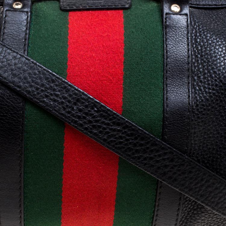 Pre Owned Gucci Black Leather Medium Vintage Web Boston Bag