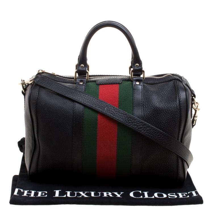 Pre Owned Gucci Black Leather Medium Vintage Web Boston Bag