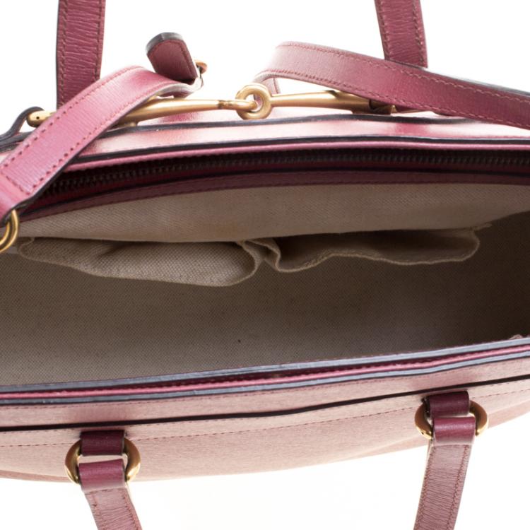 Pre Owned Gucci Light Burgundy Leather Bright Bit Jasmine Top Handle Bag