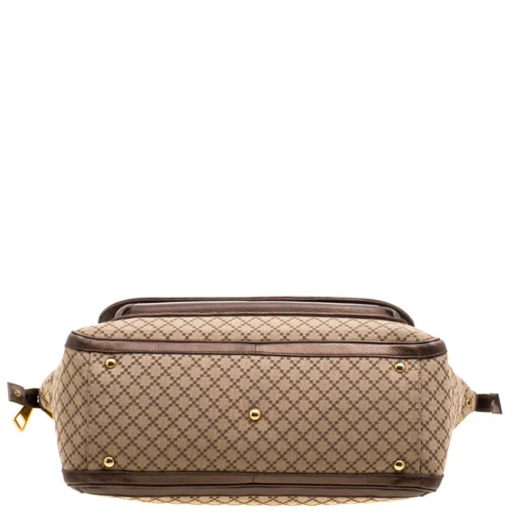 Pre Owned Gucci Beige/Metallic Dark Beige Canvas and Leather  Medium 1973 Top Handle Bag