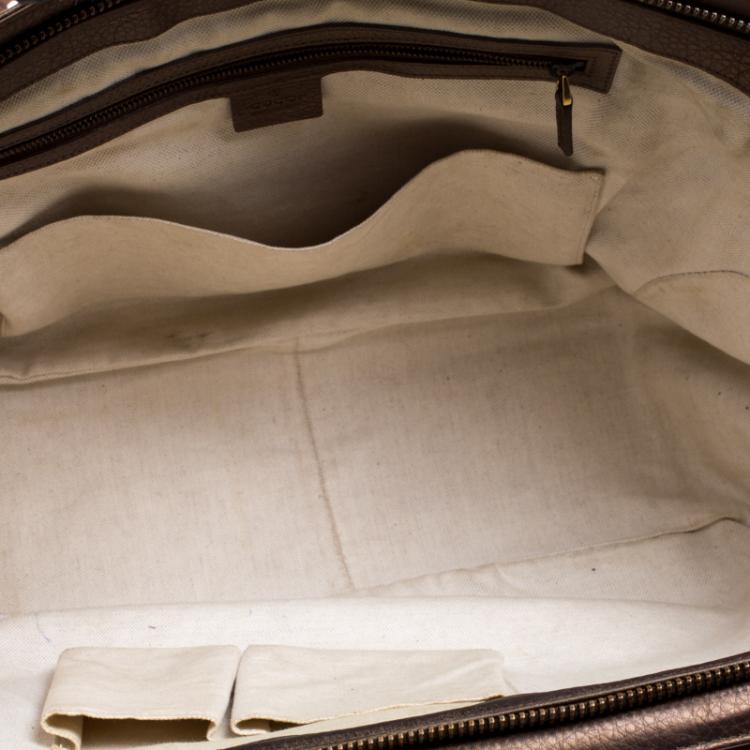 Pre Owned Gucci Beige/Metallic Dark Beige Canvas and Leather  Medium 1973 Top Handle Bag