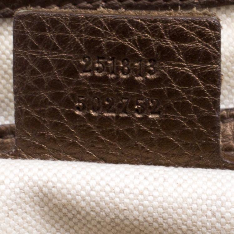 Pre Owned Gucci Beige/Metallic Dark Beige Canvas and Leather  Medium 1973 Top Handle Bag