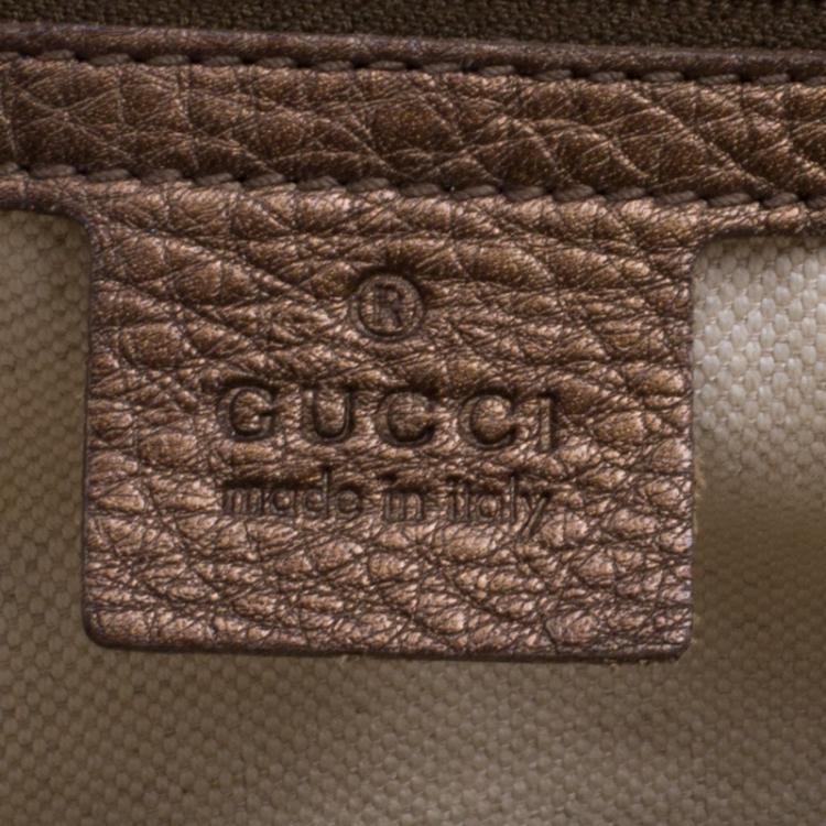 Pre Owned Gucci Beige/Metallic Dark Beige Canvas and Leather  Medium 1973 Top Handle Bag