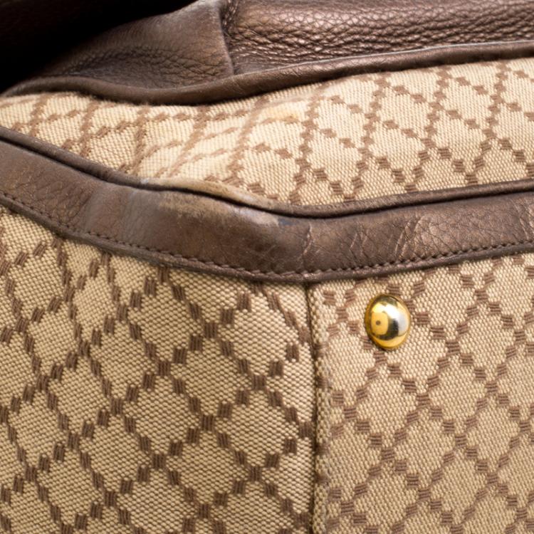 Pre Owned Gucci Beige/Metallic Dark Beige Canvas and Leather  Medium 1973 Top Handle Bag