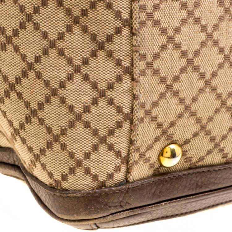 Pre Owned Gucci Beige/Metallic Dark Beige Canvas and Leather  Medium 1973 Top Handle Bag