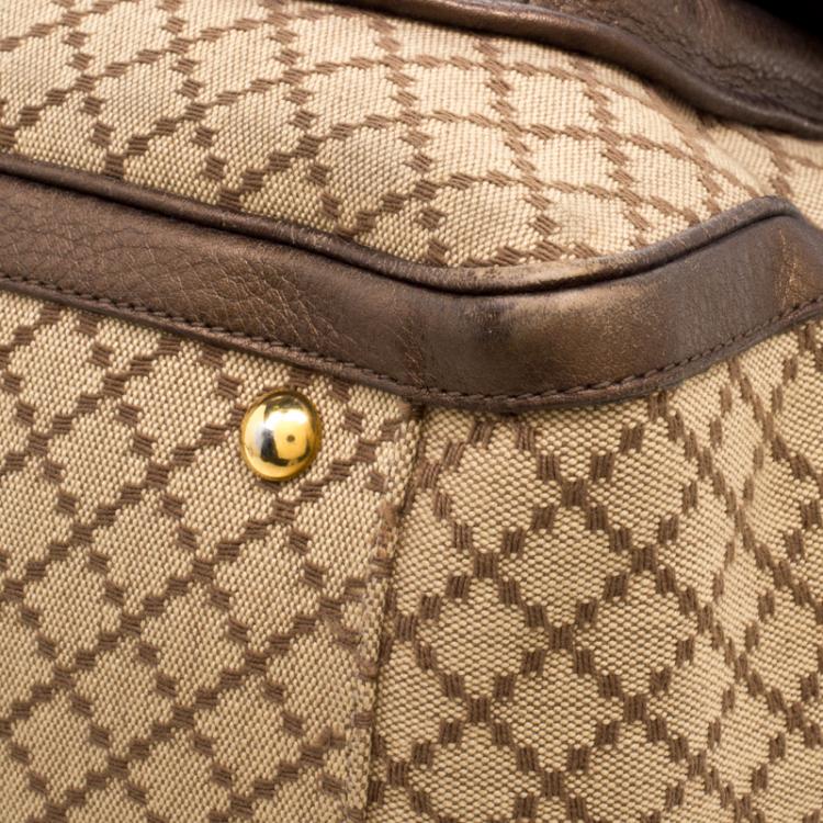 Pre Owned Gucci Beige/Metallic Dark Beige Canvas and Leather  Medium 1973 Top Handle Bag