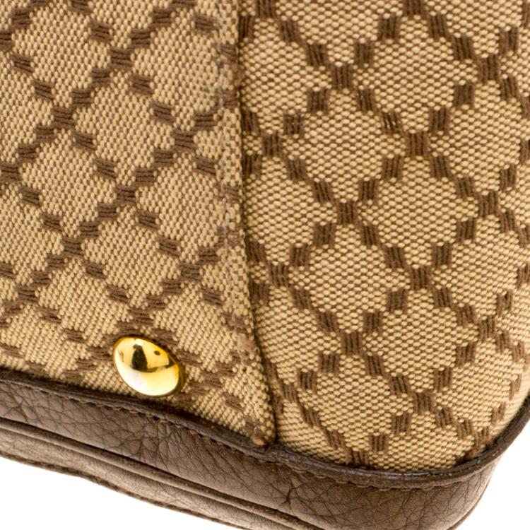 Pre Owned Gucci Beige/Metallic Dark Beige Canvas and Leather  Medium 1973 Top Handle Bag