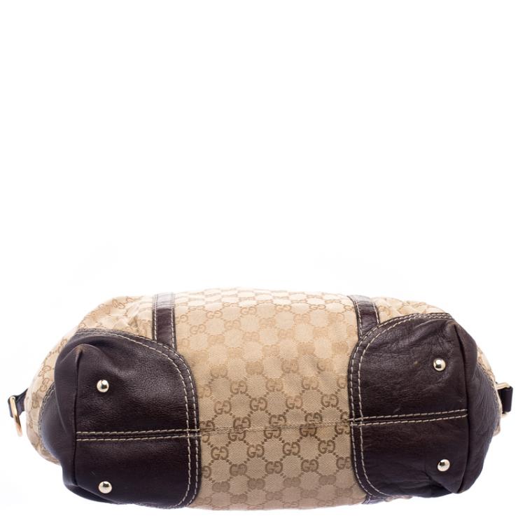 Pre Owned Gucci Beige/Burgundy GG Canvas and Leather Top Handle Bag
