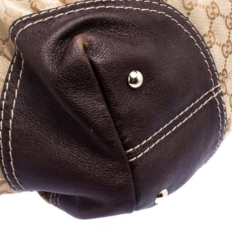 Pre Owned Gucci Beige/Burgundy GG Canvas and Leather Top Handle Bag
