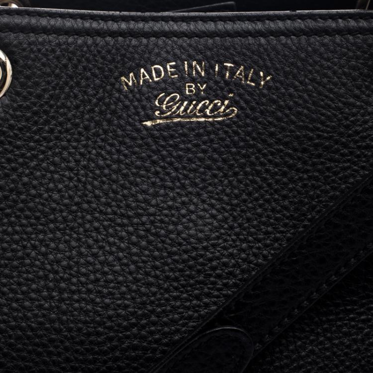 Pre Owned Gucci Black Leather Bamboo Top Handle Shopper Tote