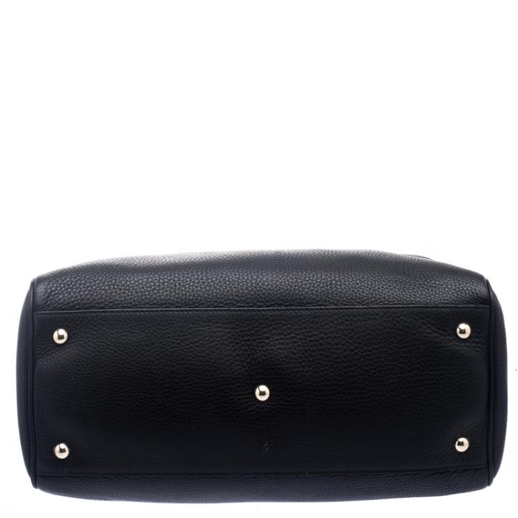 Pre Owned Gucci Black Leather Bamboo Top Handle Shopper Tote