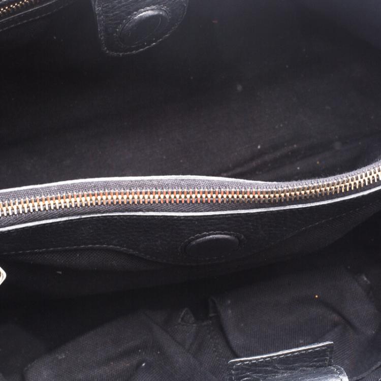 Pre Owned Gucci Black Leather Bamboo Top Handle Shopper Tote