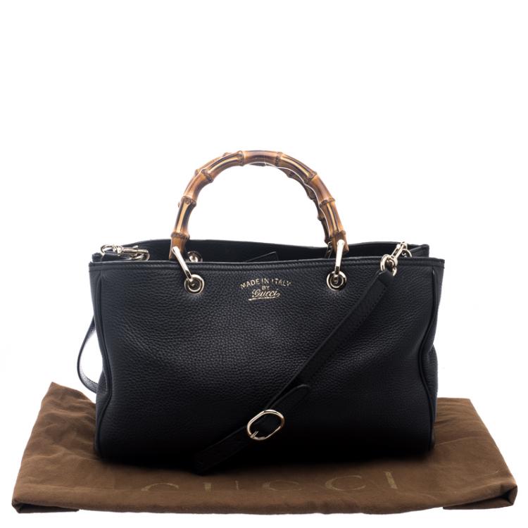 Pre Owned Gucci Black Leather Bamboo Top Handle Shopper Tote